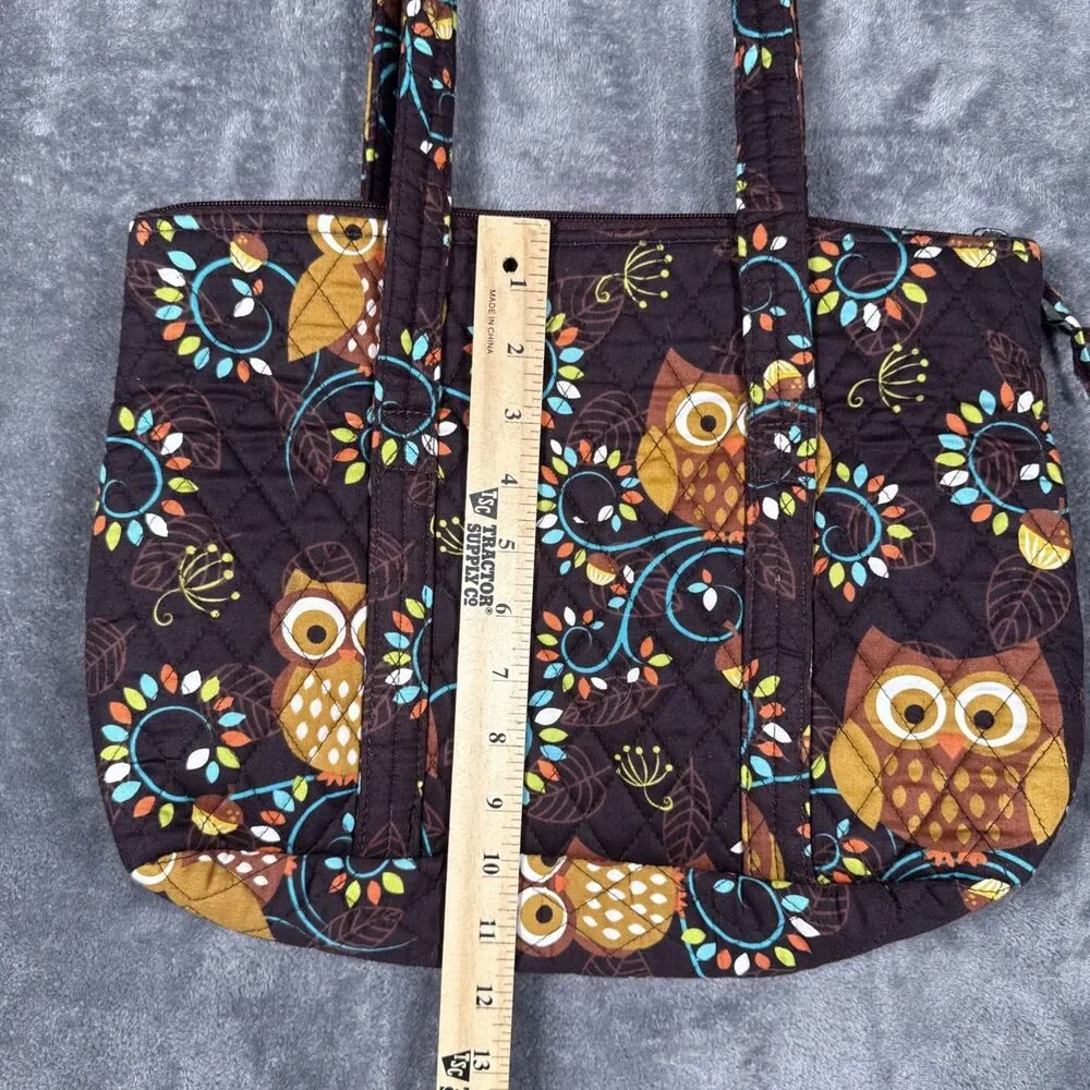 Quilted Owls Tote Bag Travel Work Brown Midsize Floral Design